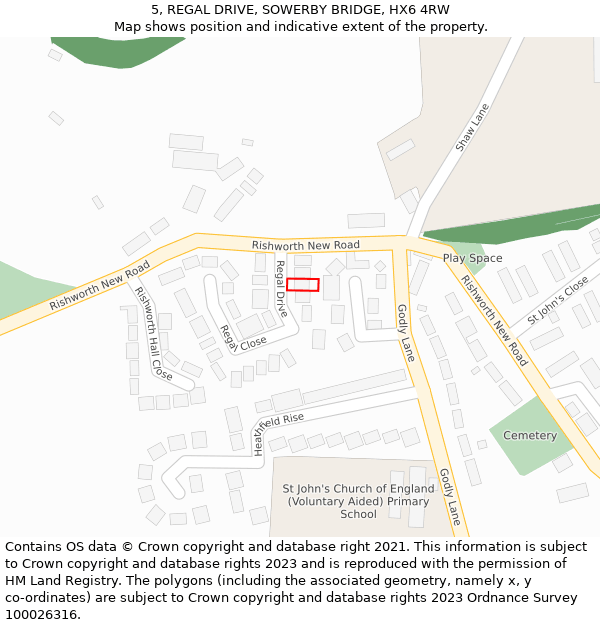 5, REGAL DRIVE, SOWERBY BRIDGE, HX6 4RW: Location map and indicative extent of plot