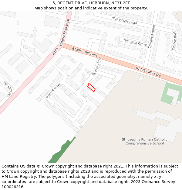 5, REGENT DRIVE, HEBBURN, NE31 2EF: Location map and indicative extent of plot