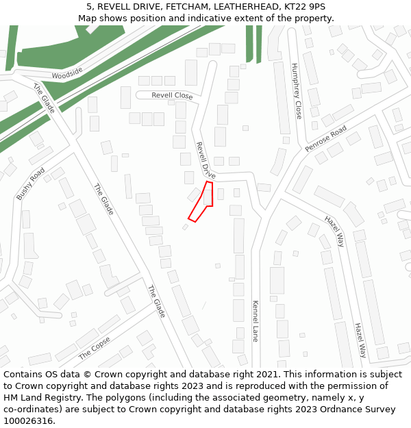 5, REVELL DRIVE, FETCHAM, LEATHERHEAD, KT22 9PS: Location map and indicative extent of plot