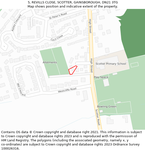 5, REVILLS CLOSE, SCOTTER, GAINSBOROUGH, DN21 3TG: Location map and indicative extent of plot