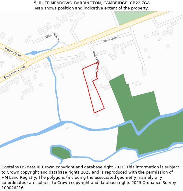 5, RHEE MEADOWS, BARRINGTON, CAMBRIDGE, CB22 7GA: Location map and indicative extent of plot