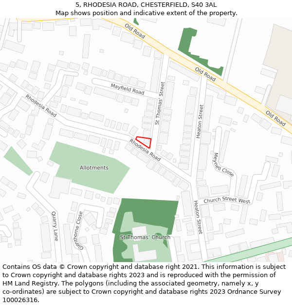 5, RHODESIA ROAD, CHESTERFIELD, S40 3AL: Location map and indicative extent of plot