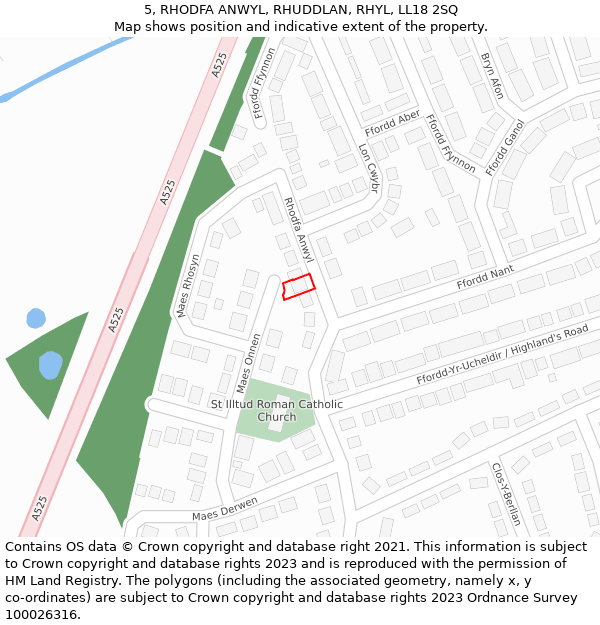 5, RHODFA ANWYL, RHUDDLAN, RHYL, LL18 2SQ: Location map and indicative extent of plot