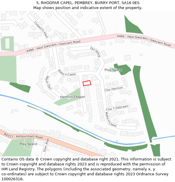 5, RHODFAR CAPEL, PEMBREY, BURRY PORT, SA16 0ES: Location map and indicative extent of plot