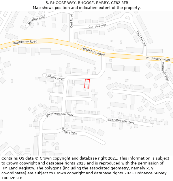 5, RHOOSE WAY, RHOOSE, BARRY, CF62 3FB: Location map and indicative extent of plot