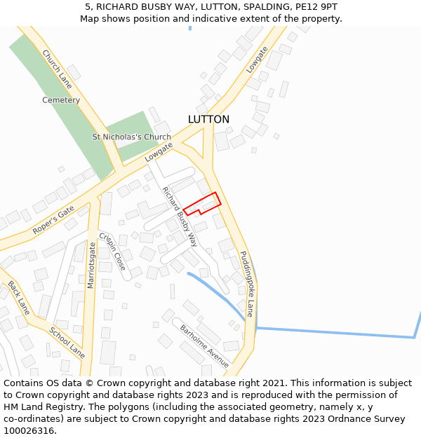 5, RICHARD BUSBY WAY, LUTTON, SPALDING, PE12 9PT: Location map and indicative extent of plot