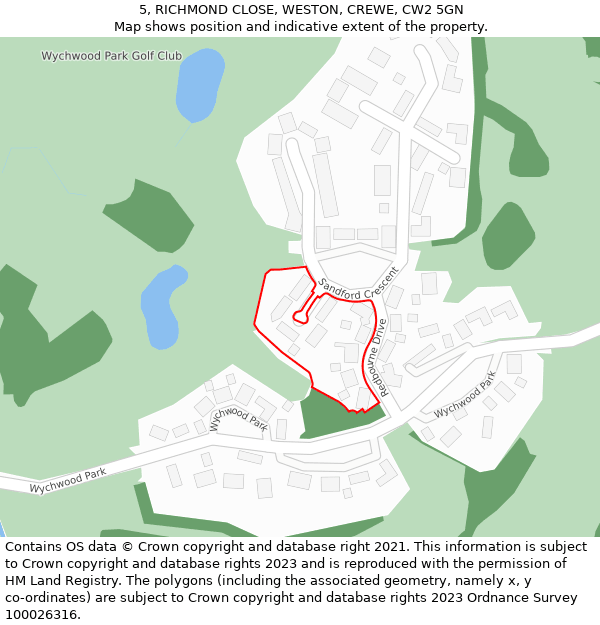 5, RICHMOND CLOSE, WESTON, CREWE, CW2 5GN: Location map and indicative extent of plot