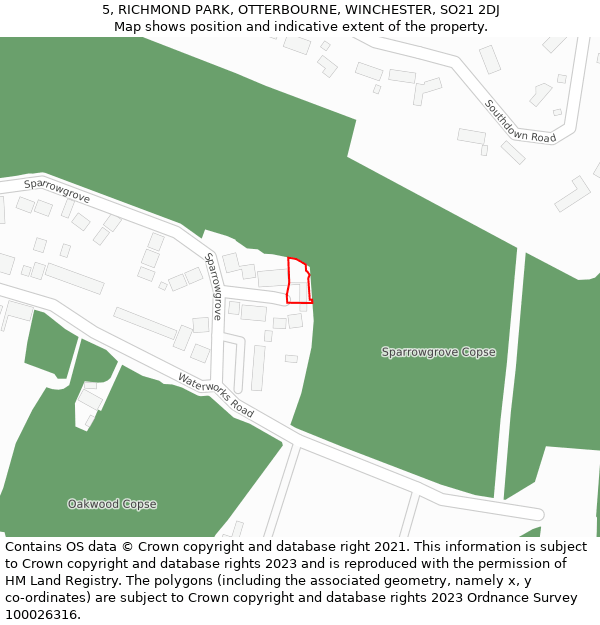 5, RICHMOND PARK, OTTERBOURNE, WINCHESTER, SO21 2DJ: Location map and indicative extent of plot