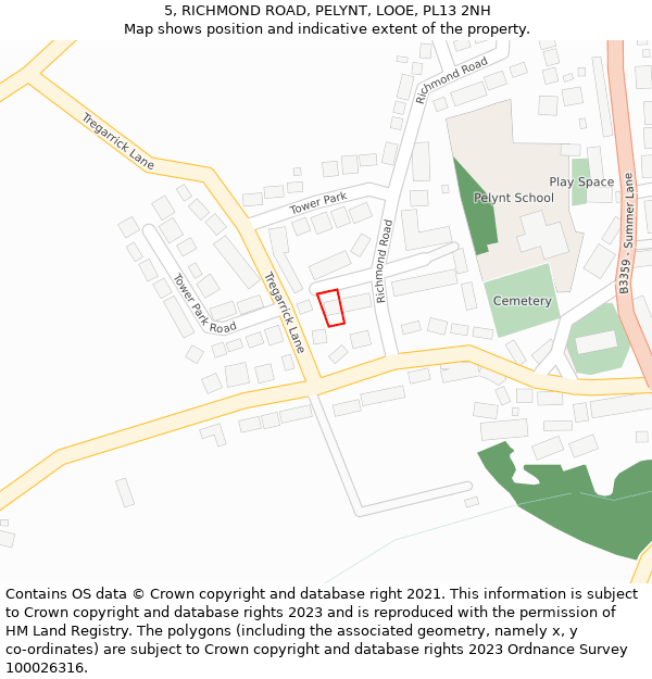 5, RICHMOND ROAD, PELYNT, LOOE, PL13 2NH: Location map and indicative extent of plot