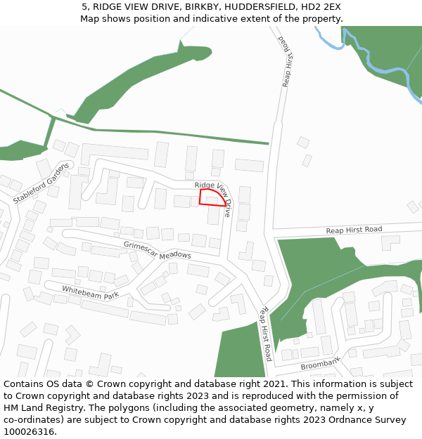 5, RIDGE VIEW DRIVE, BIRKBY, HUDDERSFIELD, HD2 2EX: Location map and indicative extent of plot