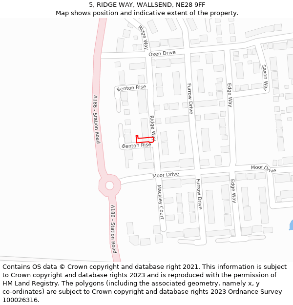 5, RIDGE WAY, WALLSEND, NE28 9FF: Location map and indicative extent of plot