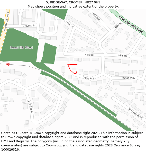 5, RIDGEWAY, CROMER, NR27 0HS: Location map and indicative extent of plot