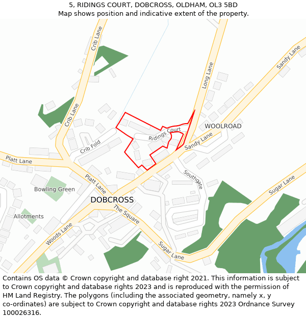 5, RIDINGS COURT, DOBCROSS, OLDHAM, OL3 5BD: Location map and indicative extent of plot