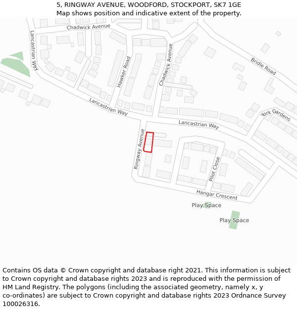 5, RINGWAY AVENUE, WOODFORD, STOCKPORT, SK7 1GE: Location map and indicative extent of plot