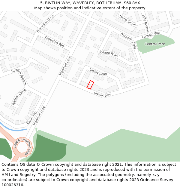 5, RIVELIN WAY, WAVERLEY, ROTHERHAM, S60 8AX: Location map and indicative extent of plot