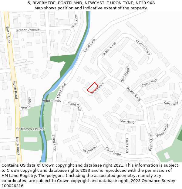 5, RIVERMEDE, PONTELAND, NEWCASTLE UPON TYNE, NE20 9XA: Location map and indicative extent of plot