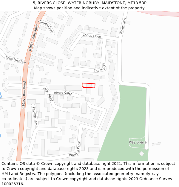 5, RIVERS CLOSE, WATERINGBURY, MAIDSTONE, ME18 5RP: Location map and indicative extent of plot