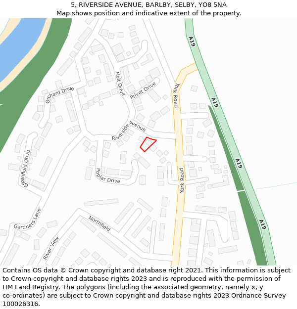 5, RIVERSIDE AVENUE, BARLBY, SELBY, YO8 5NA: Location map and indicative extent of plot