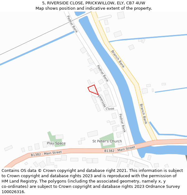 5, RIVERSIDE CLOSE, PRICKWILLOW, ELY, CB7 4UW: Location map and indicative extent of plot