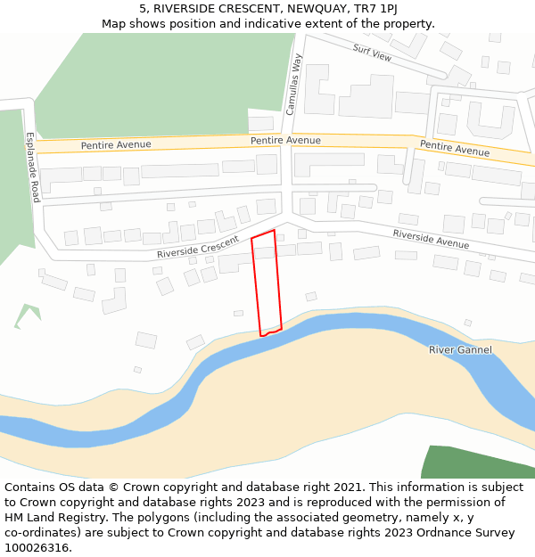 5, RIVERSIDE CRESCENT, NEWQUAY, TR7 1PJ: Location map and indicative extent of plot