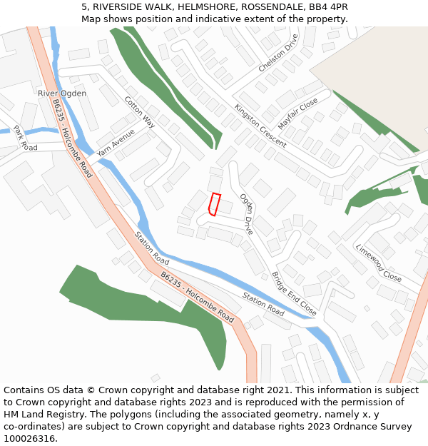 5, RIVERSIDE WALK, HELMSHORE, ROSSENDALE, BB4 4PR: Location map and indicative extent of plot