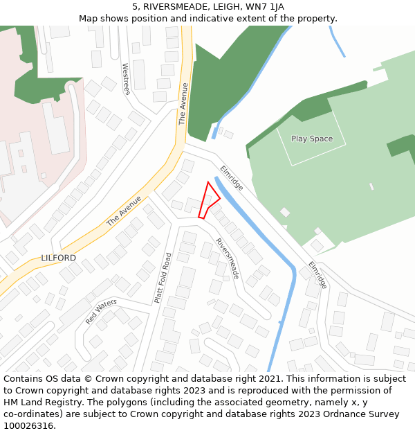 5, RIVERSMEADE, LEIGH, WN7 1JA: Location map and indicative extent of plot