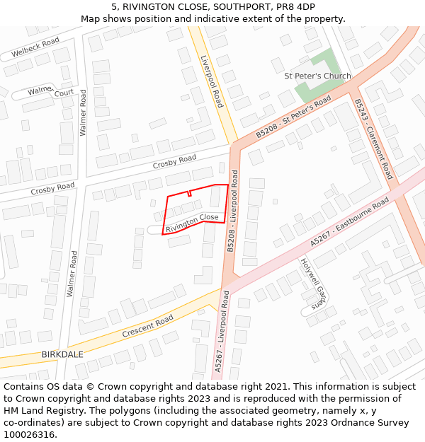 5, RIVINGTON CLOSE, SOUTHPORT, PR8 4DP: Location map and indicative extent of plot