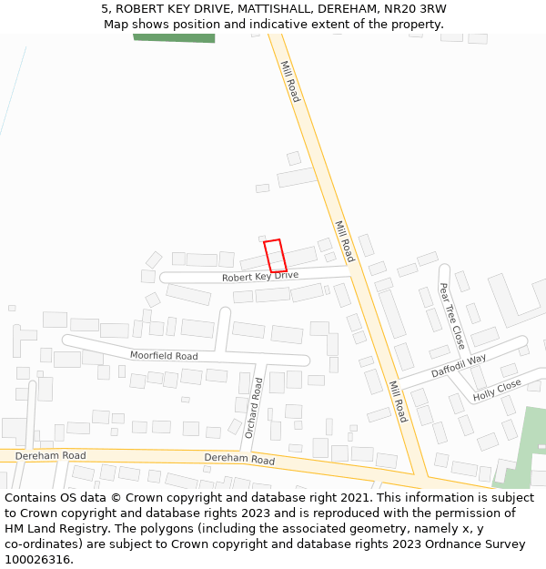 5, ROBERT KEY DRIVE, MATTISHALL, DEREHAM, NR20 3RW: Location map and indicative extent of plot