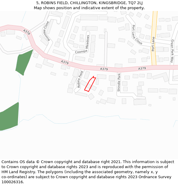 5, ROBINS FIELD, CHILLINGTON, KINGSBRIDGE, TQ7 2LJ: Location map and indicative extent of plot
