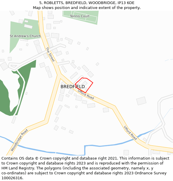 5, ROBLETTS, BREDFIELD, WOODBRIDGE, IP13 6DE: Location map and indicative extent of plot