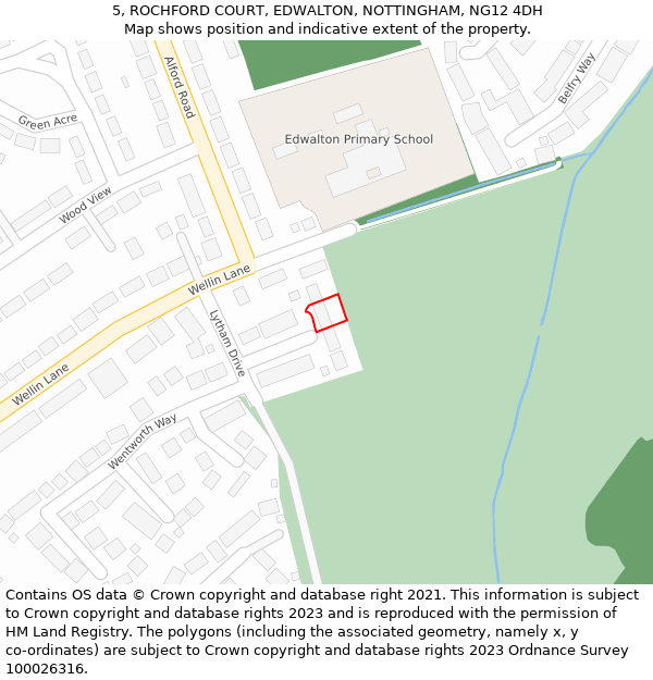 5, ROCHFORD COURT, EDWALTON, NOTTINGHAM, NG12 4DH: Location map and indicative extent of plot