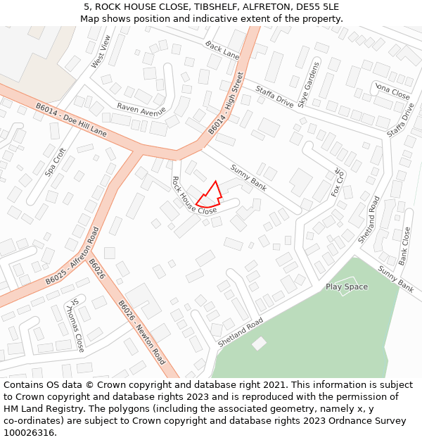 5, ROCK HOUSE CLOSE, TIBSHELF, ALFRETON, DE55 5LE: Location map and indicative extent of plot