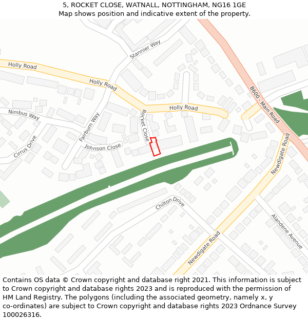 5, ROCKET CLOSE, WATNALL, NOTTINGHAM, NG16 1GE: Location map and indicative extent of plot