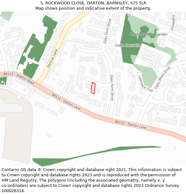 5, ROCKWOOD CLOSE, DARTON, BARNSLEY, S75 5LR: Location map and indicative extent of plot