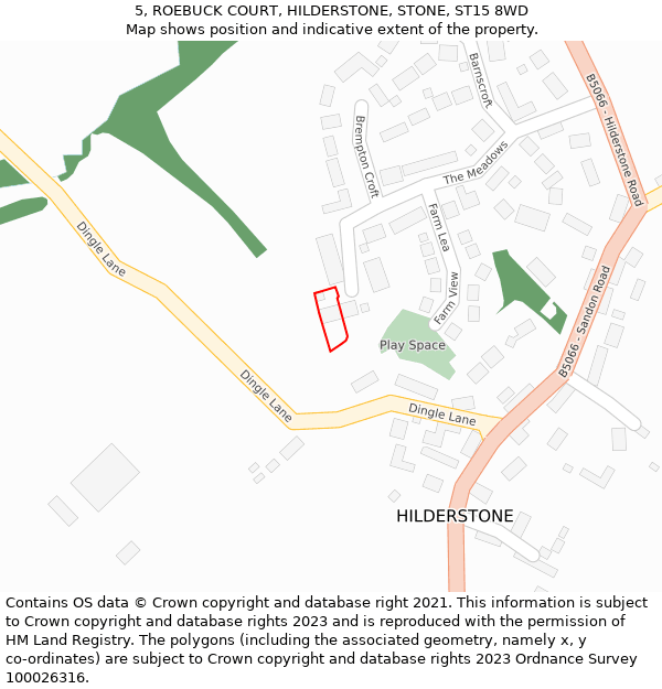 5, ROEBUCK COURT, HILDERSTONE, STONE, ST15 8WD: Location map and indicative extent of plot