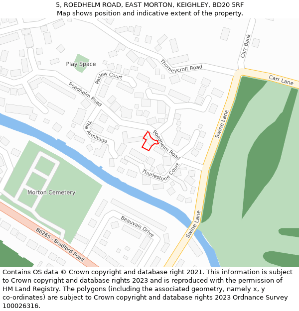 5, ROEDHELM ROAD, EAST MORTON, KEIGHLEY, BD20 5RF: Location map and indicative extent of plot