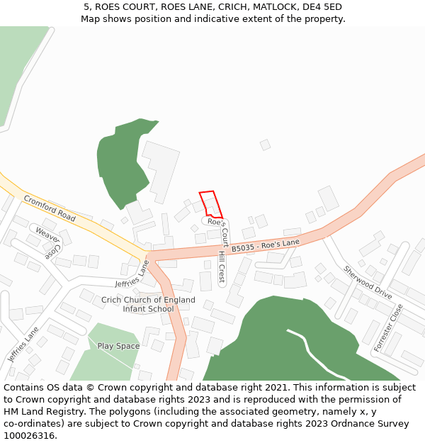 5, ROES COURT, ROES LANE, CRICH, MATLOCK, DE4 5ED: Location map and indicative extent of plot