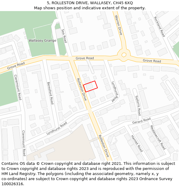 5, ROLLESTON DRIVE, WALLASEY, CH45 6XQ: Location map and indicative extent of plot