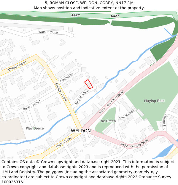 5, ROMAN CLOSE, WELDON, CORBY, NN17 3JA: Location map and indicative extent of plot