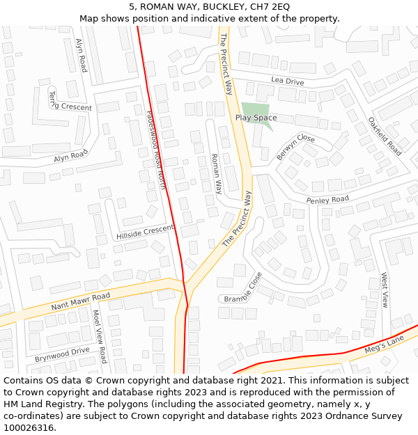 5, ROMAN WAY, BUCKLEY, CH7 2EQ: Location map and indicative extent of plot