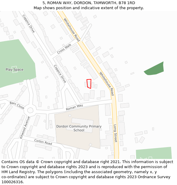 5, ROMAN WAY, DORDON, TAMWORTH, B78 1RD: Location map and indicative extent of plot