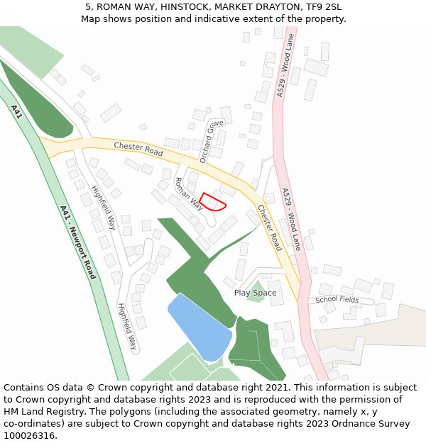 5, ROMAN WAY, HINSTOCK, MARKET DRAYTON, TF9 2SL: Location map and indicative extent of plot