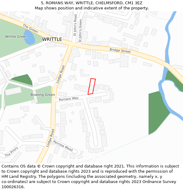 5, ROMANS WAY, WRITTLE, CHELMSFORD, CM1 3EZ: Location map and indicative extent of plot