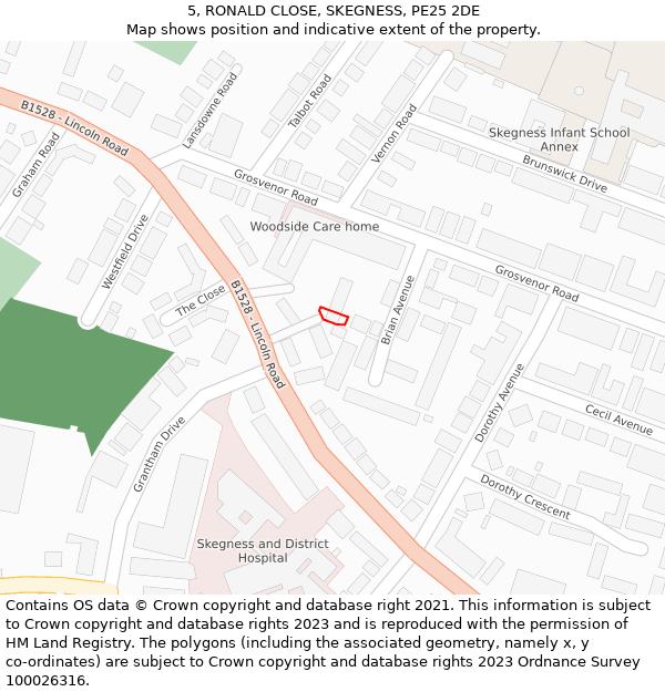 5, RONALD CLOSE, SKEGNESS, PE25 2DE: Location map and indicative extent of plot