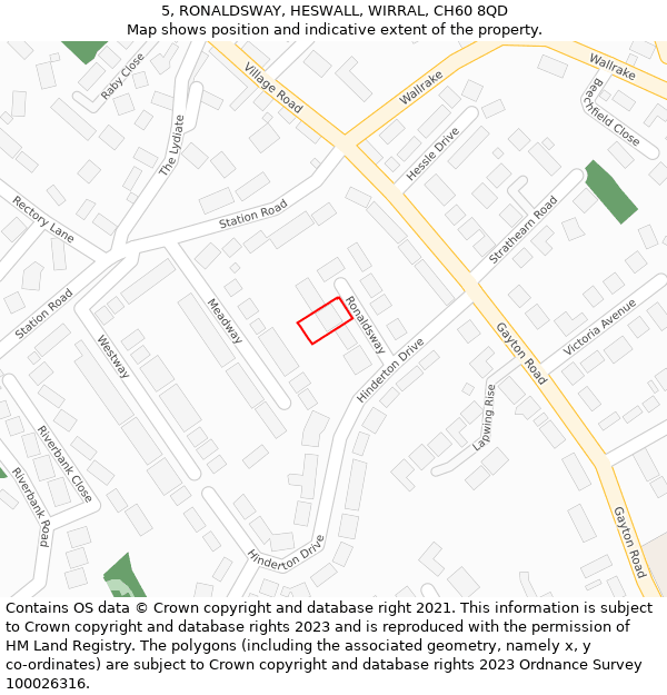 5, RONALDSWAY, HESWALL, WIRRAL, CH60 8QD: Location map and indicative extent of plot