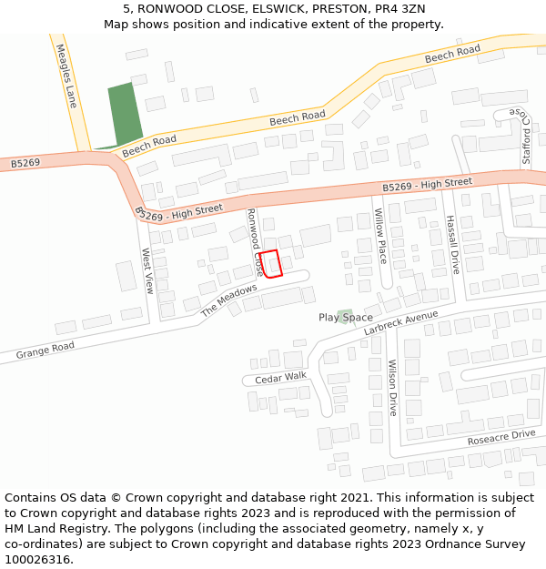 5, RONWOOD CLOSE, ELSWICK, PRESTON, PR4 3ZN: Location map and indicative extent of plot