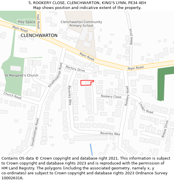 5, ROOKERY CLOSE, CLENCHWARTON, KING'S LYNN, PE34 4EH: Location map and indicative extent of plot