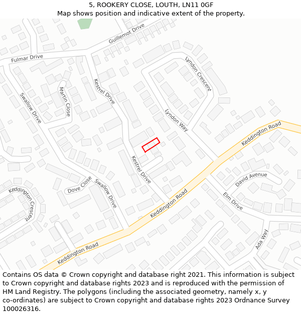 5, ROOKERY CLOSE, LOUTH, LN11 0GF: Location map and indicative extent of plot