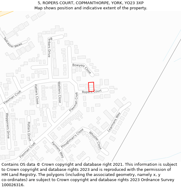 5, ROPERS COURT, COPMANTHORPE, YORK, YO23 3XP: Location map and indicative extent of plot
