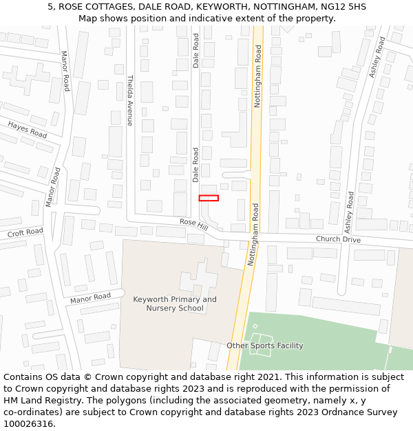 5, ROSE COTTAGES, DALE ROAD, KEYWORTH, NOTTINGHAM, NG12 5HS: Location map and indicative extent of plot